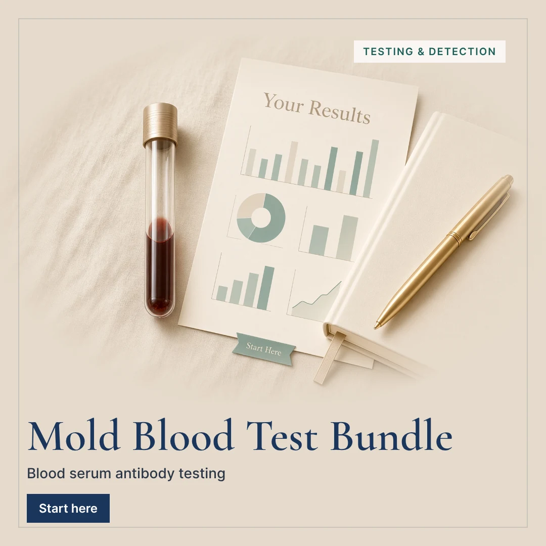 Mold Blood Test Bundle: blood sample tube beside a results report